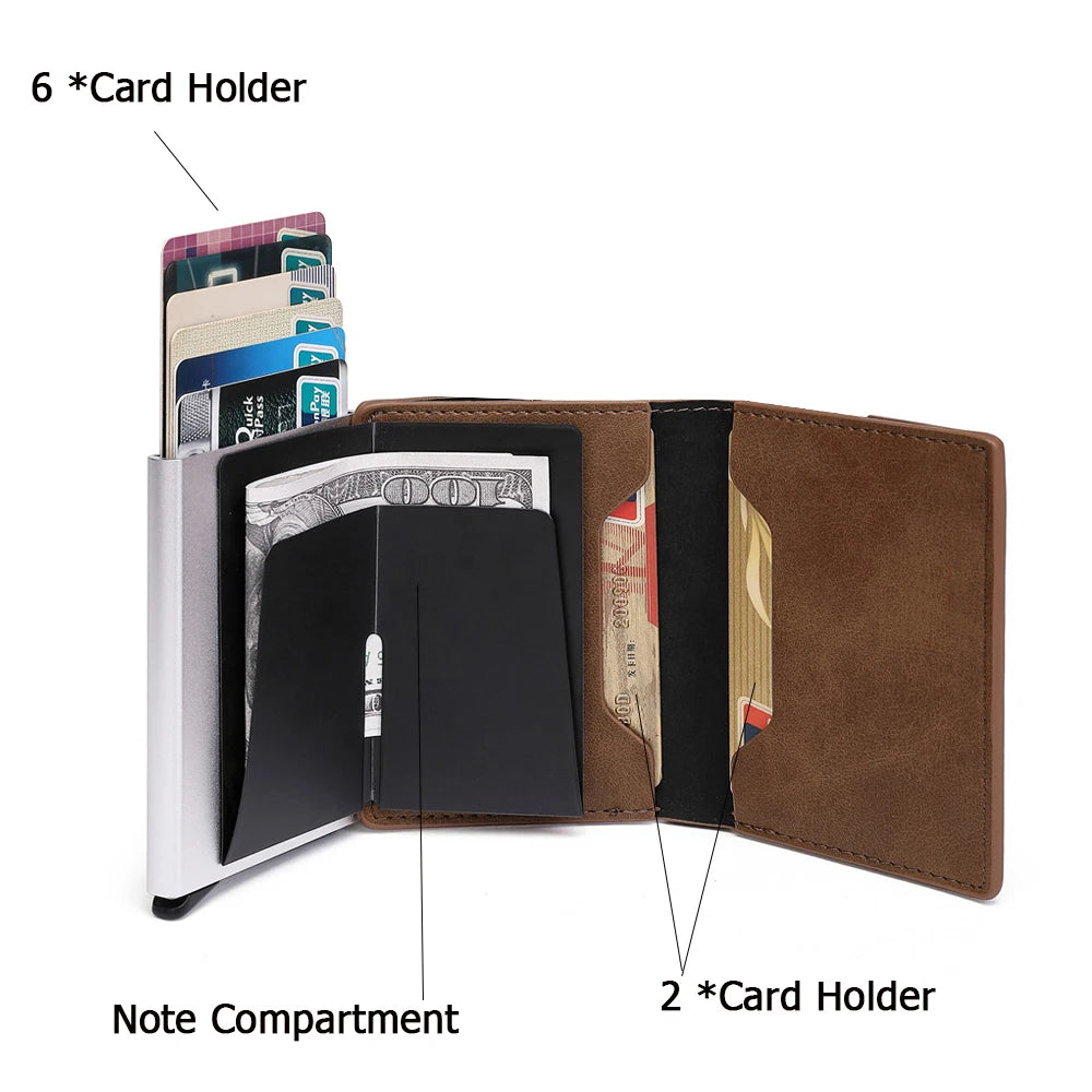 Bycobecy Custom Card Case Leather Wallet Men Magnet Wallet Rfid Credit Card Holder Aluminum Box Case With Money Clip Card Holder