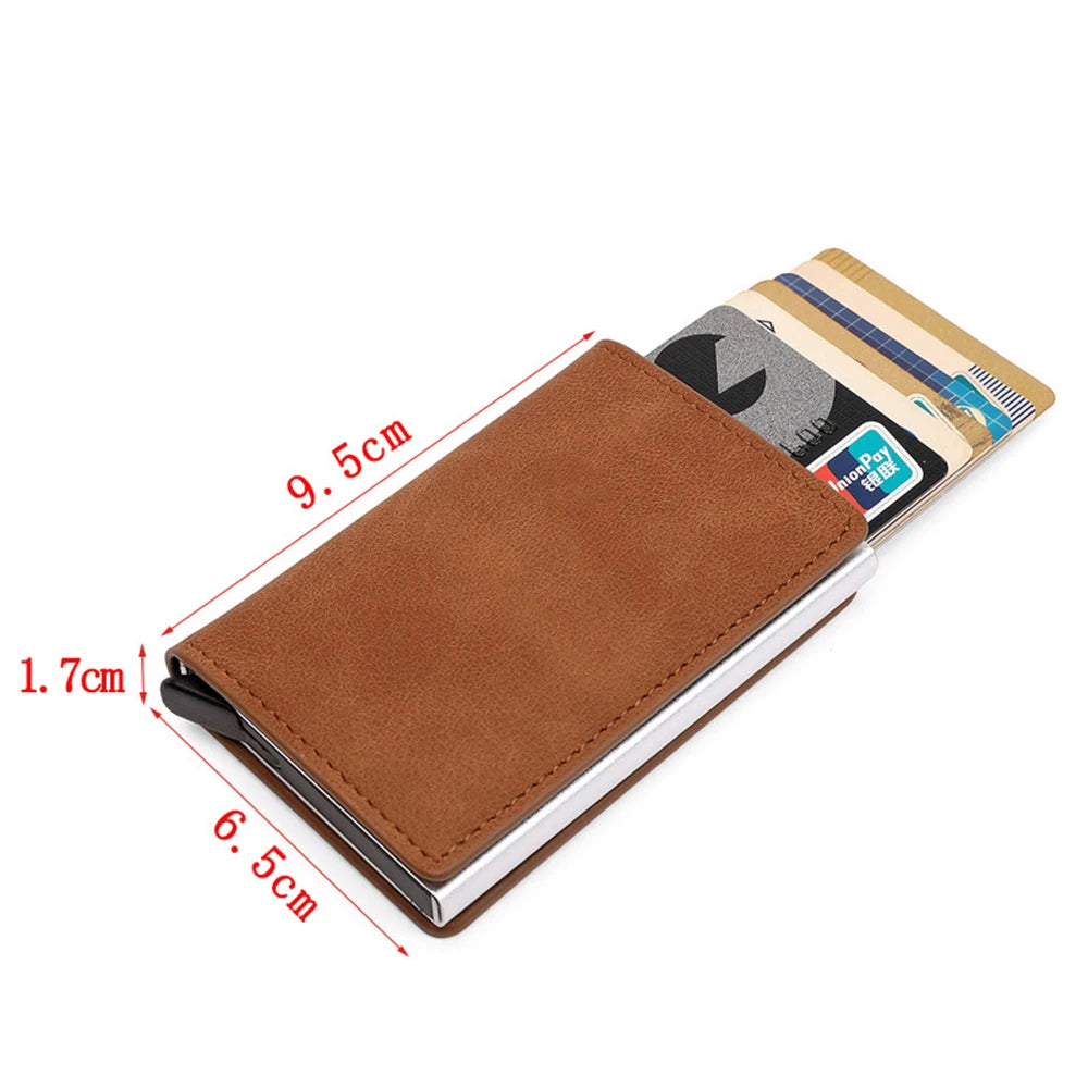 Bycobecy Custom Card Case Leather Wallet Men Magnet Wallet Rfid Credit Card Holder Aluminum Box Case With Money Clip Card Holder