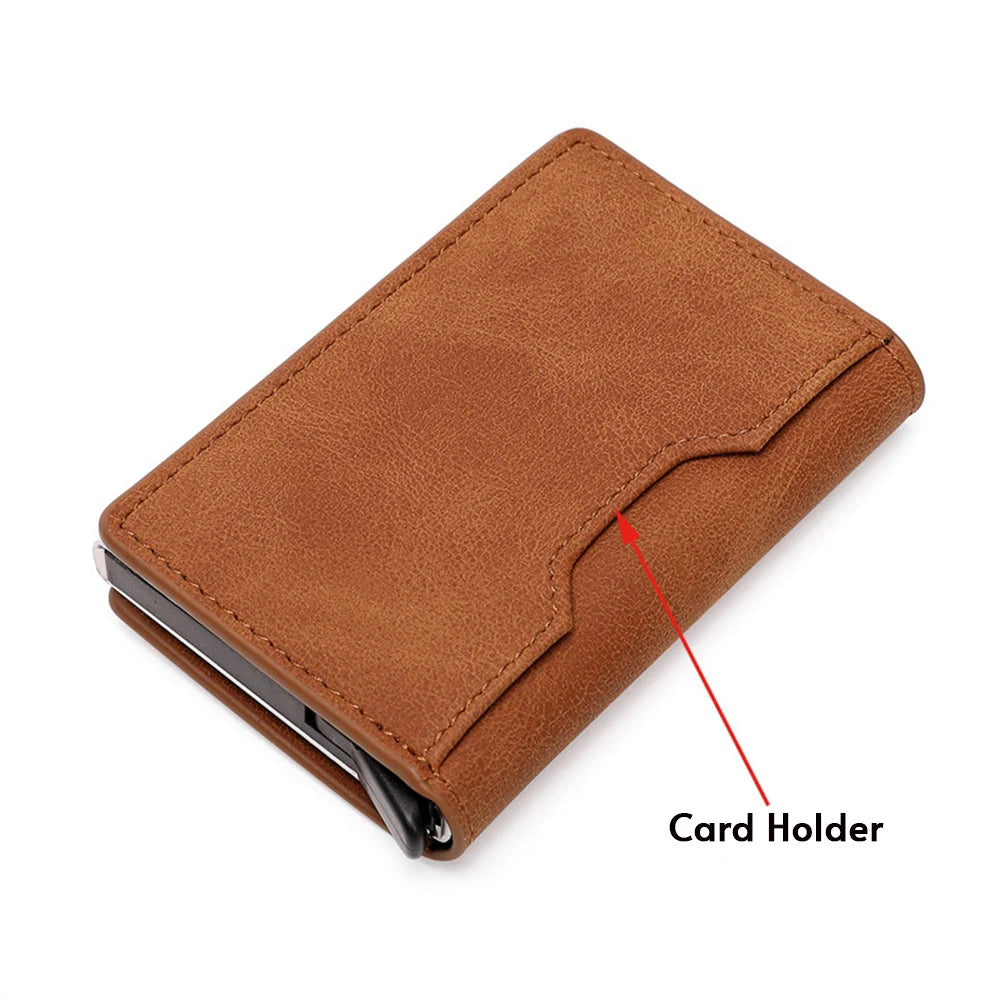 Bycobecy Custom Card Case Leather Wallet Men Magnet Wallet Rfid Credit Card Holder Aluminum Box Case With Money Clip Card Holder