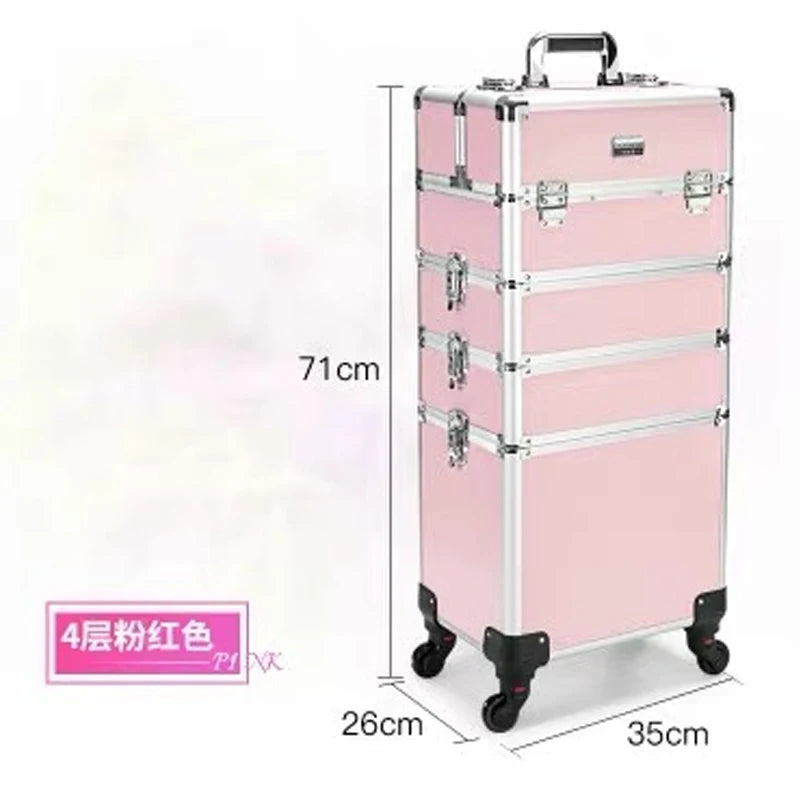 New Women Trolley Cosmetic Bags on Wheel,Nails Makeup Toolbox,Detachable Foldable Beauty Box Travel bag Rolling Luggage Suitcase