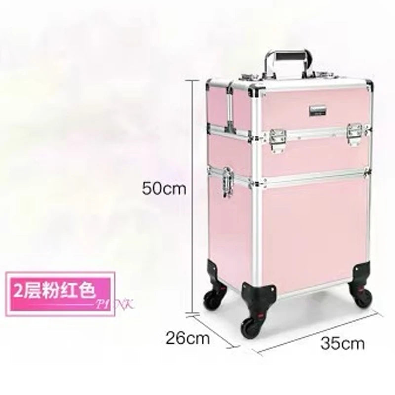 New Women Trolley Cosmetic Bags on Wheel,Nails Makeup Toolbox,Detachable Foldable Beauty Box Travel bag Rolling Luggage Suitcase