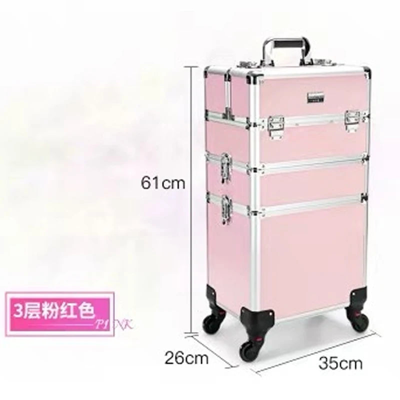 New Women Trolley Cosmetic Bags on Wheel,Nails Makeup Toolbox,Detachable Foldable Beauty Box Travel bag Rolling Luggage Suitcase