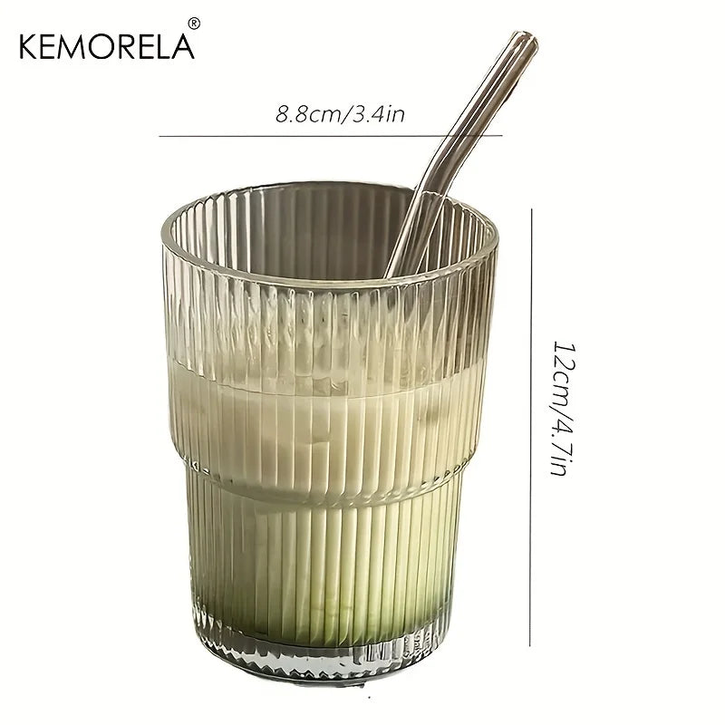 1/2PCS 450ml Stripe Glass Cup Transparent Glasses With Lid and Straw Ice Coffee Mug Tea Cup Juice Glass Milk Water Cup Drinkware